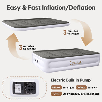 Cotabaty Queen Air Mattress with Built-in Pump, 18 inch Tall Inflatable Mattress Double Airbed, Luxury Self Inflating Air Bed Blow Up Mattress Portable for Home Camping Travel, 650lb Max, Foldable